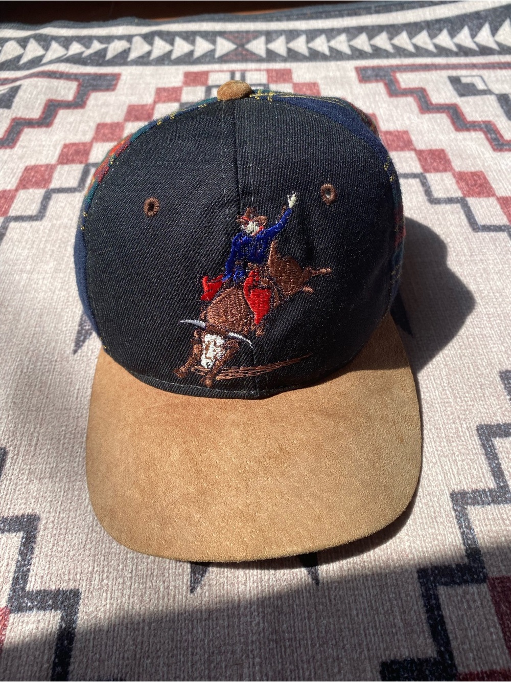 M&P Western Products Vintage Embroidered Snapback Hat Plaid Suede 25